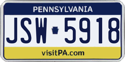 PA license plate JSW5918