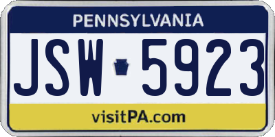 PA license plate JSW5923