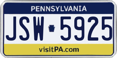 PA license plate JSW5925