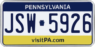 PA license plate JSW5926