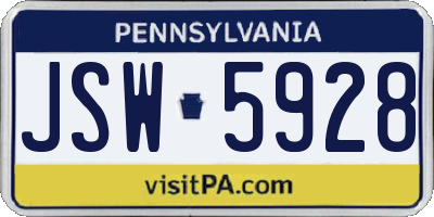 PA license plate JSW5928