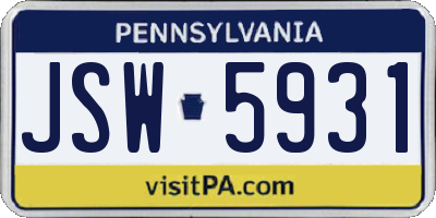 PA license plate JSW5931