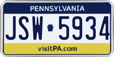PA license plate JSW5934