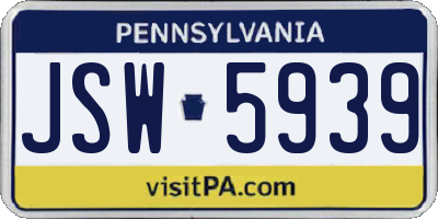 PA license plate JSW5939