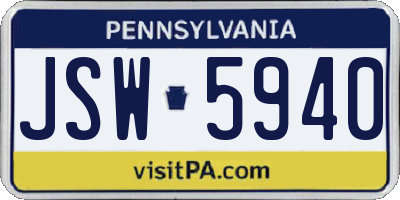 PA license plate JSW5940