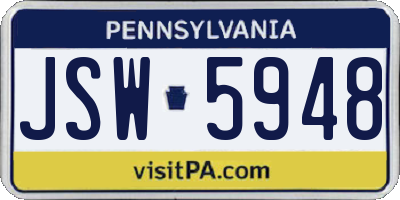 PA license plate JSW5948