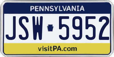 PA license plate JSW5952