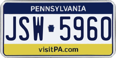 PA license plate JSW5960