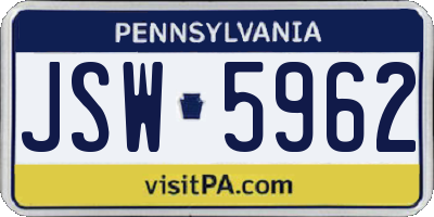 PA license plate JSW5962