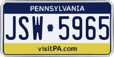 PA license plate JSW5965
