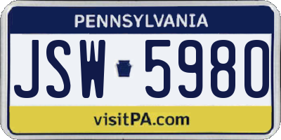 PA license plate JSW5980