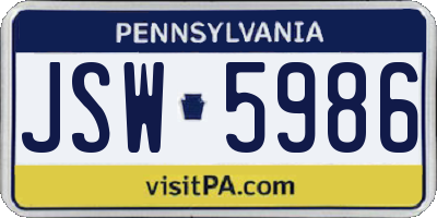 PA license plate JSW5986