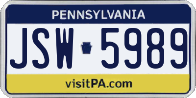 PA license plate JSW5989