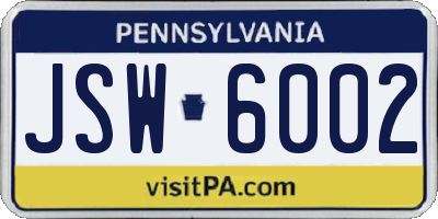 PA license plate JSW6002