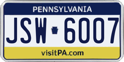 PA license plate JSW6007