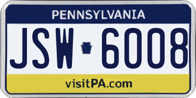PA license plate JSW6008
