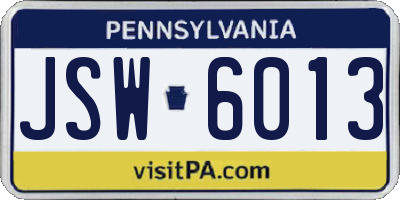 PA license plate JSW6013