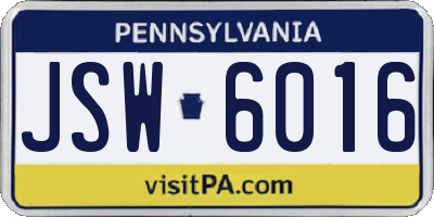PA license plate JSW6016
