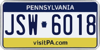 PA license plate JSW6018