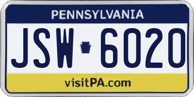 PA license plate JSW6020