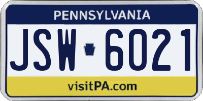 PA license plate JSW6021