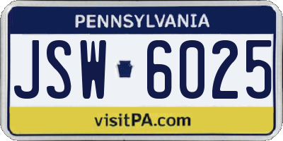 PA license plate JSW6025