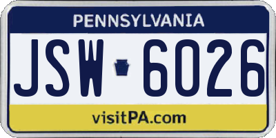PA license plate JSW6026