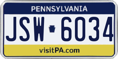 PA license plate JSW6034