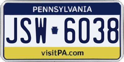PA license plate JSW6038