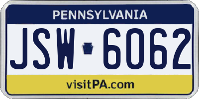 PA license plate JSW6062