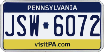 PA license plate JSW6072