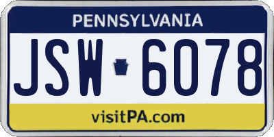PA license plate JSW6078