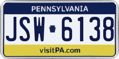 PA license plate JSW6138