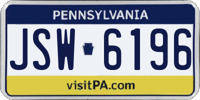 PA license plate JSW6196