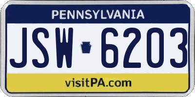 PA license plate JSW6203