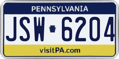 PA license plate JSW6204