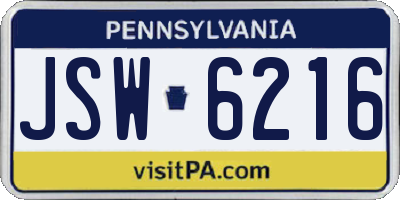 PA license plate JSW6216