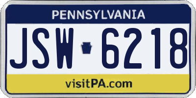 PA license plate JSW6218