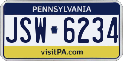 PA license plate JSW6234