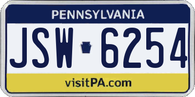PA license plate JSW6254