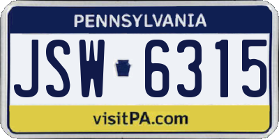 PA license plate JSW6315