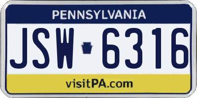 PA license plate JSW6316