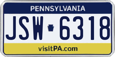 PA license plate JSW6318