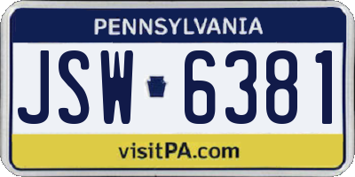 PA license plate JSW6381