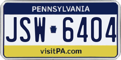PA license plate JSW6404