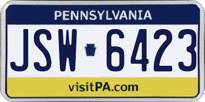 PA license plate JSW6423