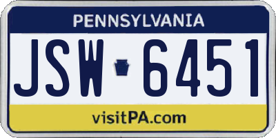 PA license plate JSW6451