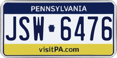 PA license plate JSW6476