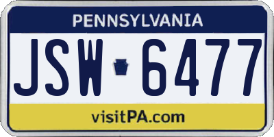 PA license plate JSW6477