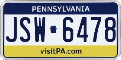 PA license plate JSW6478
